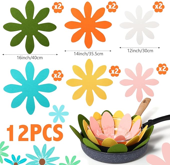 Queekay 12 Pcs Felt Pot and Pan Protectors 12/14/16 Inch Larger Thicker Pan Protector Pads, Colorful Pot Separators for Stacking Cookware Organizing Protecting(Bright Color)
