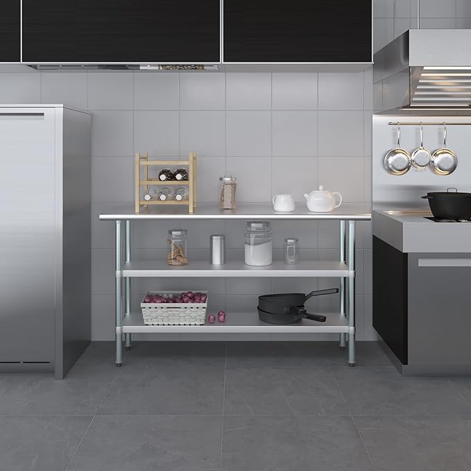 AmGood Stainless Steel Work Table with 2 Shelves | NSF | Metal Utility Table (60" Long x 18" Deep)
