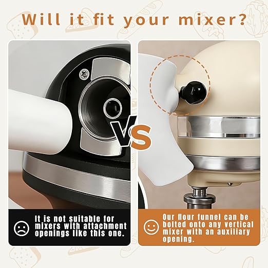 Flour Funnel for Kitchen Aid Mixer, Mess-Free Pouring Flour Funnel for Stand Mixer, Fits Artisan KSM150 5 Quart Tilt-Head for Egg Liquid and Both Flour, Durable Baking Kitchen Accessories (White)