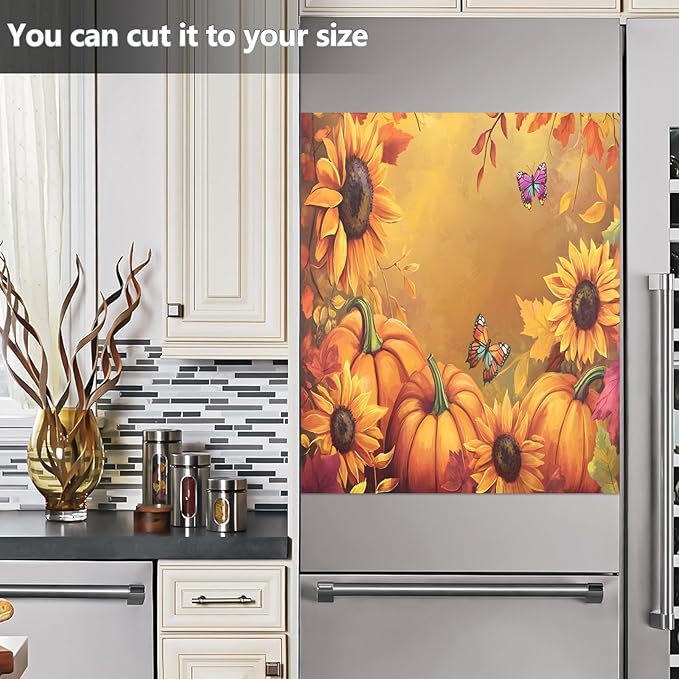 Thanksgiving Pumpkin Dishwasher Magnet Cover Panel,Sunflower Fall Magnetic Dishwasher Covers Refrigerator Sticker Decal Thanksgiving Decorative Washing Machine Cover for Home Kitchen,23x26in