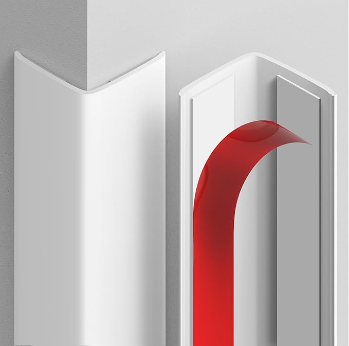 Wall Corner Protector, Walls Edge Protector，Self-Adhesive Wall Corner Guards, PVC Double Side Edge Protector, Furniture Stairs Guard (White Self-Adhesive, 2pcs x 47.2" L x 1.97" W)