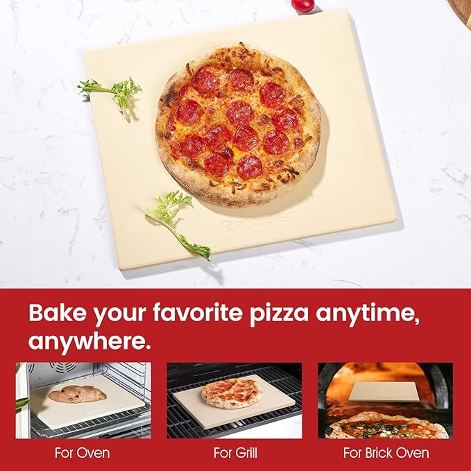 15"×12"×0.5" Cordierite Pizza Stone with 11" Bamboo Pizza Peel - Heat Resistant Up to 1400°F for Oven & Grill, Perfect for 12-Inch Pizzas, Bread, Pies