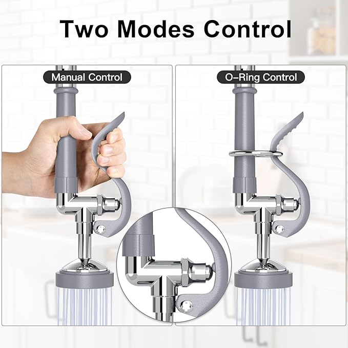 Commercial Sink Sprayer, 1.42GPM Pre Rinse Sprayer Head with Handle Grip Assembly, Commercial Dish Sprayer Replacement Kit of Commercial Faucet, Chrome Finished(Gray)
