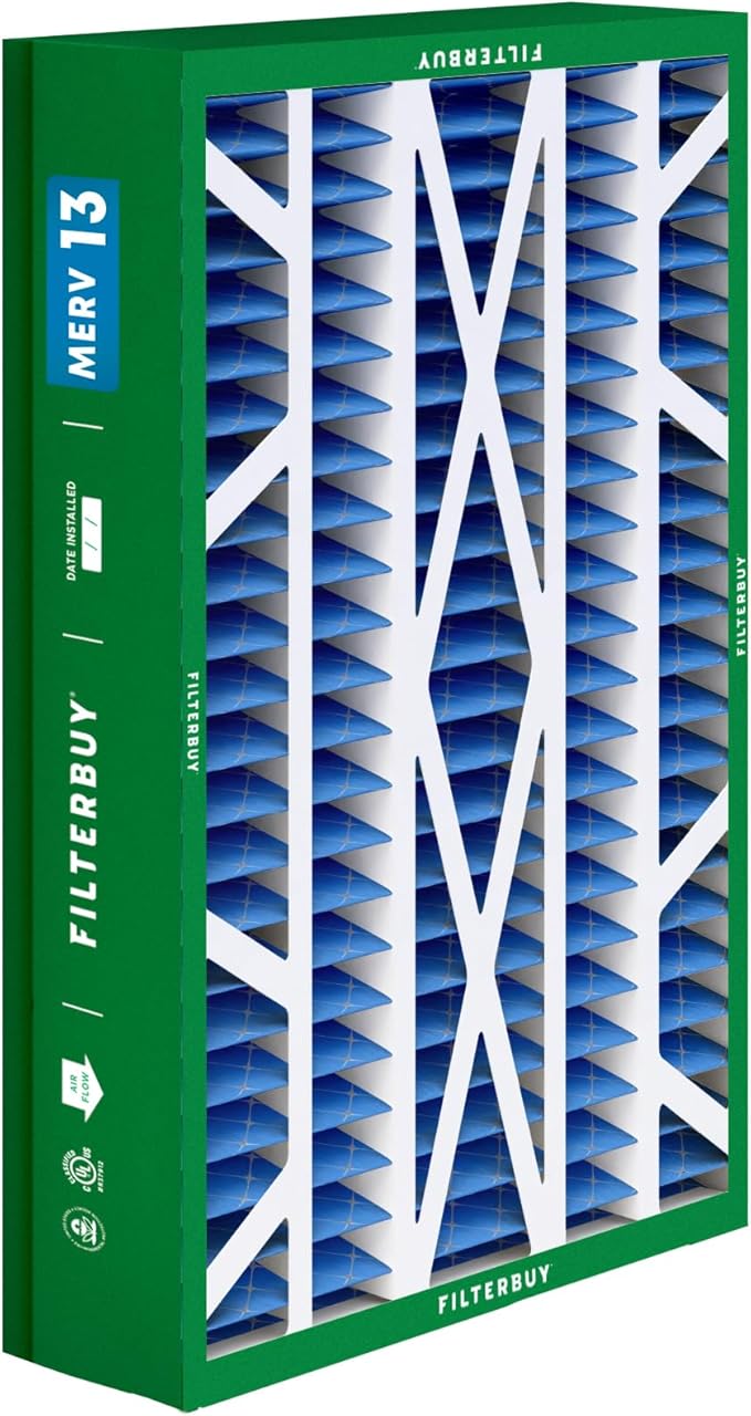 Filterbuy 14.5x27x5 Air Filter MERV 13 Optimal Smoke & Allergy Defense (2-Pack), Pleated HVAC AC Furnace Filters for Trane, American Standard, Honeywell, and More (Actual Size: 14.06 x 26.13 x 4.97)