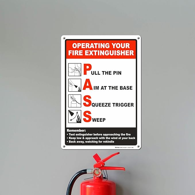 Brimar - 7 x 10" - Operating Your Fire Extinguisher Sign - Rust-Free Aluminum - Easy Installation - Instructional