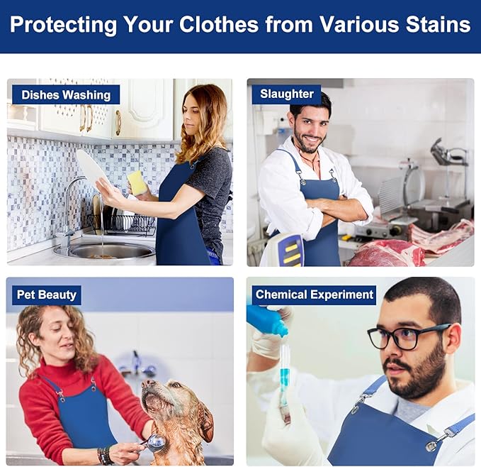 Heavy Duty Vinyl Industrial Anti-Tear Apron, 43" x 26" Waterproof, Chemical Resistant, Blue, Unisex-Adults