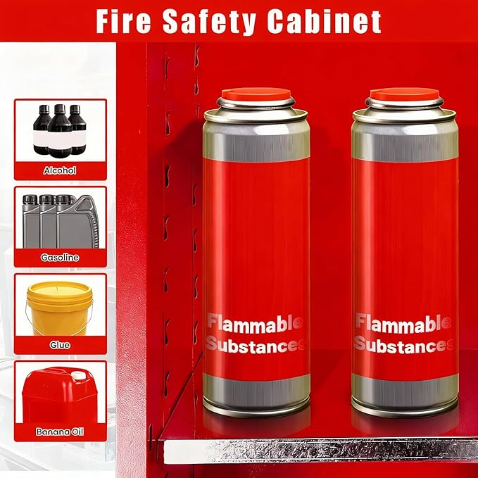 Flammable Storage Cabinet 16 Gallon Red, 18 Gauge Galvanized Steel Chemical Safety Cabinet, 3-Point Locking System & Adjustable Shelf for Warehouses, Industrial Use, Garage & Home