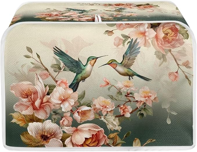 UNICEU Vintage Floral Hummingbird 4 Slice Toaster Cover Kitchen Small Appliance Cover, Quilted Toaster Bread Maker Cover Home Decoration Gifts