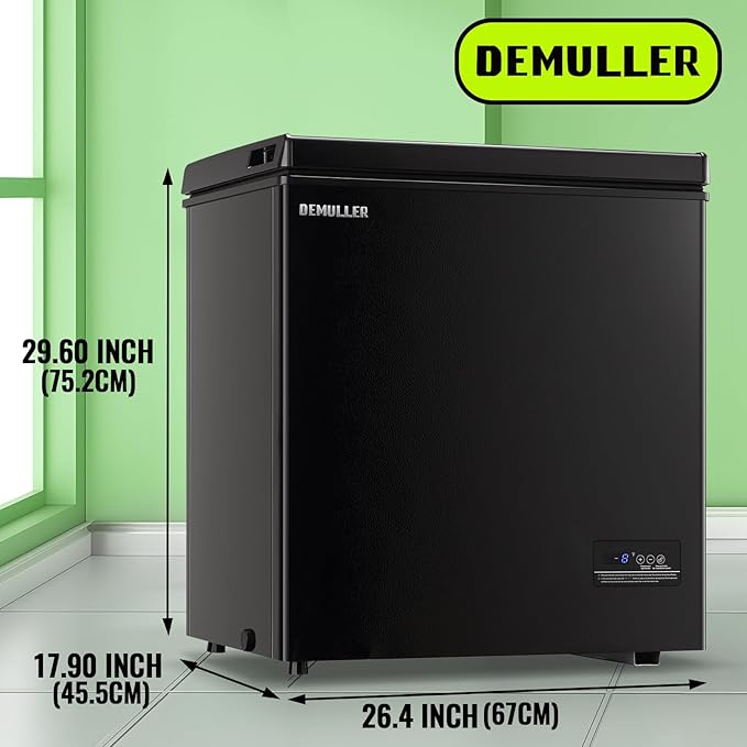 Chest Deep Freezer with 2 Hanging Baskets Electronic Control to 1℉Top Open Door Open Freezer Energy Saving Quiet Operation Perfect for Dorm, Garage and RVS, Black
