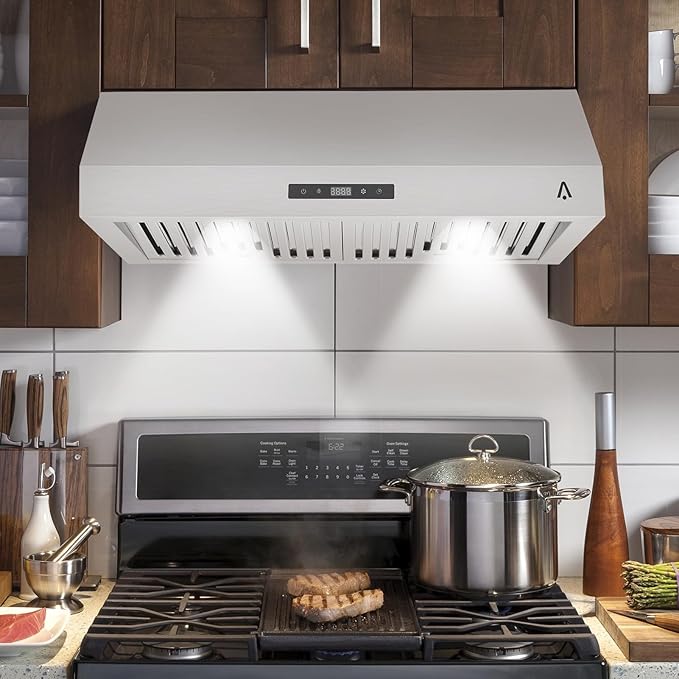 30-Inch Under Cabinet Range Hood, Stainless Steel Kitchen Ventilation with 400 CFM, 3-Speed Touch Control Panel, Kitchen Exhaust Fan for Home and Small Apartment, Silver