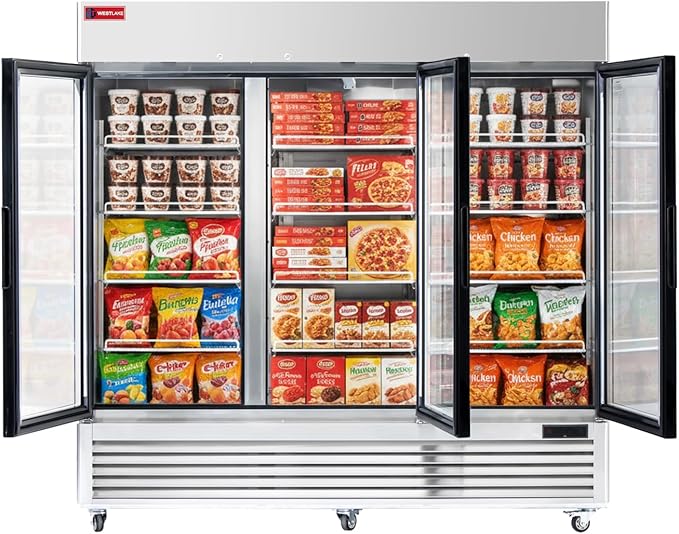 WESTLAKE 82" W Commercial Display Freezer 3 Glass door 72 Cu.ft Stainless Steel Merchandiser Reach-in Upriht Fan Cooling Digital Temperature Control Display Freezer for Restaurant, Bar, Shop, etc