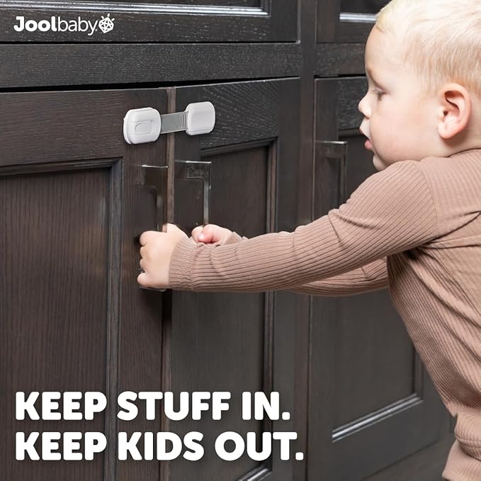 Child Safety Strap Locks (12 Pack) Baby Proof Cabinets, Drawers, Fridge, Toilet & Trash Cans – 3M Adhesive Childproof Locks – Jool Baby