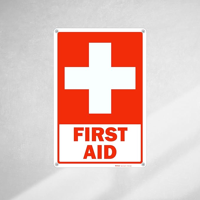Brimar - 12 x 18" - First Aid Sign - .055″ Polyethylene Plastic - Clear Message - Standard Size