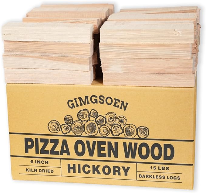 Hickory Pizza Oven Wood 6 Inch, 15 lbs Box – Kiln Dried & Bark-Free Firewood for Pizza Ovens, BBQ Smoking & Grilling – Premium Hickory Wood Logs for Ooni, Gozney, Solo Stove, Bertello