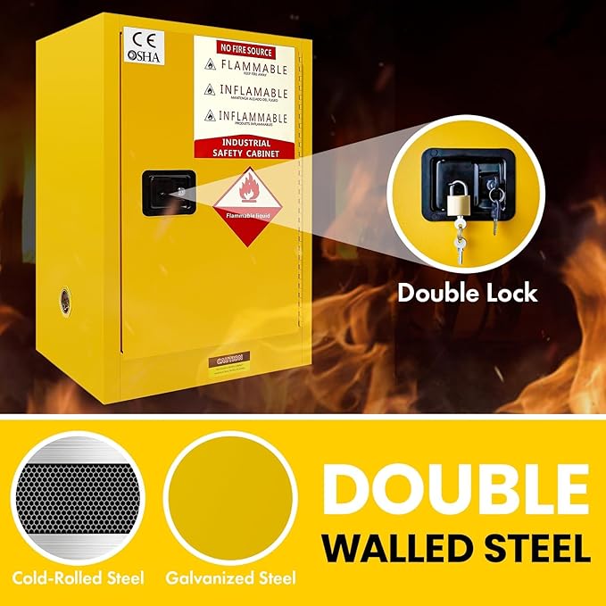 Flammable Storage Cabinet 34"x34"x65", 90 Gallon Chemical Safety Cabinet with Adjustable Shelf, Thickened Galvanized Steel Fireproof Cabinet for Flammable Liquids (26"x21"x35")