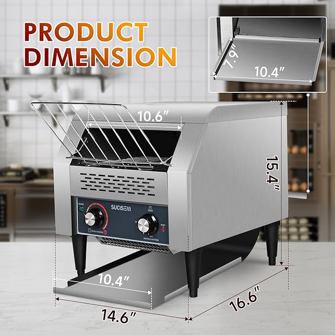 Commercial Toaster 300 Slices/Hour Industrial Conveyor Toaster 1900W Stainless Steel Restaurant Toasters for Croissants, Toast, Bun, Bagel, Bread