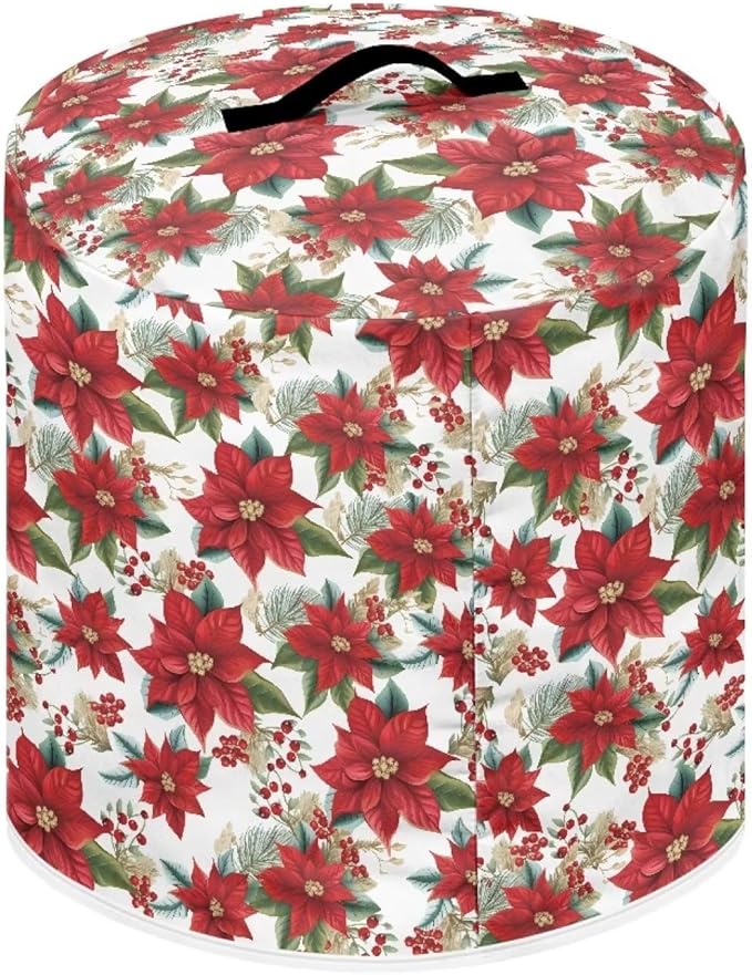 Dust Cover for Kitchen Instant Pot, for 3 Quart Pressure Cooker Air Fryer Rice Cooker Kitchen Appliance Dust Protection with Storage Pocket Christmas Decoration, Red Poinsettia Flower