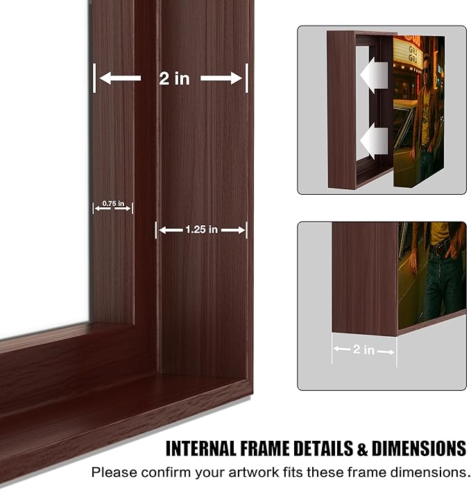 ART Canvas Floater Frame Fits 1”–1.25”Deep Gallery-Wrapped Canvas, Wood-Look Floater Frames for Finished Stretched Canvas Prints, Wall Oil Paintings Artwork for Home Bedroom (Dark Wanut, 12" x 30")
