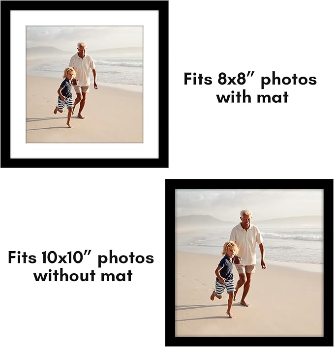 Americanflat 10x10 Picture Frame with Polished Plexiglass - Set of 5 - Use as 8x8 Frame with Mat or Display 10x10 Photo Without Mat - Galleria Collection - Square Frames for Tabletop or Wall - Black