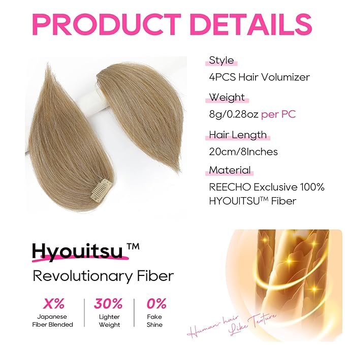 REECHO Clip in Hair Volumizer, Short Thick Clip in Hairpieces Adding Extra Hair Volume Extensions for Women with Thin Fine (Golden Blonde, 8 Inch(Pack of 4))
