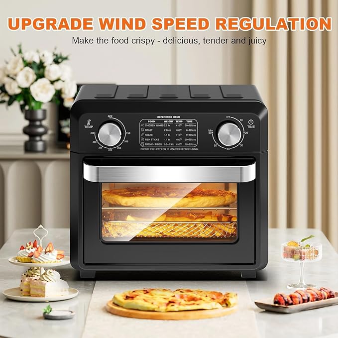 11QT Compact 2-Slice Air Fryer Toaster Oven with Reference Menus, 1500W Convection Countertop Oven, Adjustable Time & Temperature, Ideal for Singles & Couples, Black
