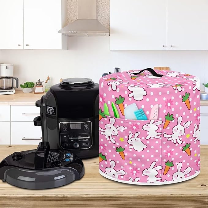 TODIYADDU Cute Rabbit Pressure Cooker Cover for Women Trendy Instant Pots Cover with Top Handle and Pocket Kitchen Appliance Cover Dust Cover for 3 Quart Instant Pots and Extra Accessories