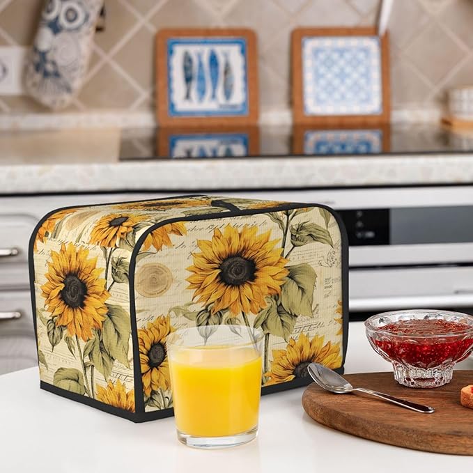 Toaster Cover 2 Slice Retro Sunflower Waterproof Appliance Cover with Hang Loop Bread Baker Toaster Cover for Kitchen