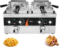 VEVOR Commercial Deep Fryer, 2 x 9Qt / 8.5L Double Oil Fryer with 2 Baskets, 1mm Thickened Stainless Steel, Dual Tank 3500W Electric Countertop Fryer， Time & Temp Control, for Kitchen Restaurant Use