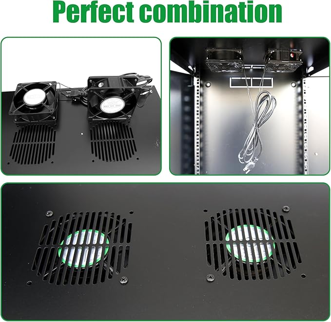 6U Server Cabinet Wall Mount Rack Enclosure with 2 Server Fans Locking Glass Door Removable Side Panels 19in Network Cabinet 13" Installation Depth for Computer/Audio Video/Data Equipment(13INCH, 6U)