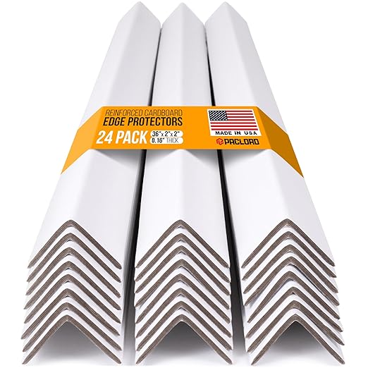 36" x 2" x 2" Reinforced Cardboard Edge Protectors, White (Pack of 24) – 0.16" Thick Heavy-Duty Cardboard Corner Protectors for Shipping – American Quality V-Board Pallet Edge Protectors