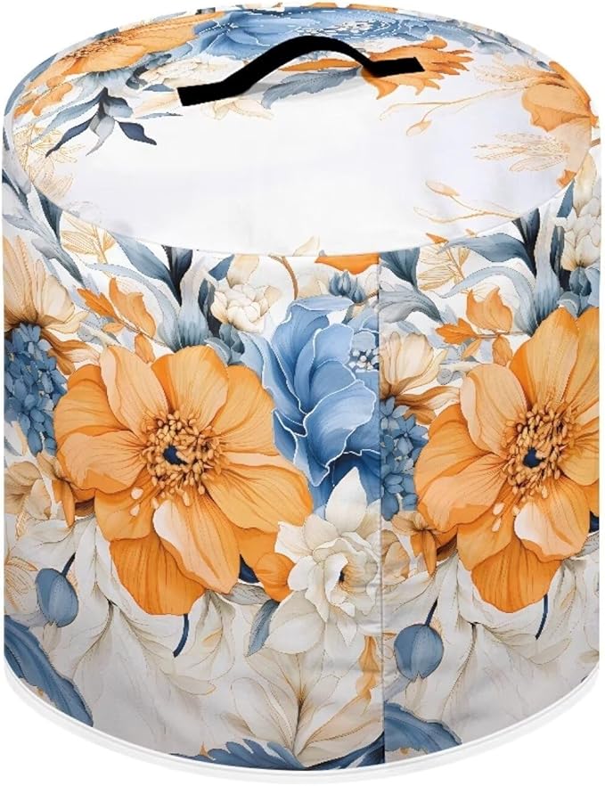 White Flowers Cover for Appliances Blue Flowers Rice Cooker Cover Orange Flowers Cooker Protective Cover for Instant Pot 6 Quart Inner Pot Small Appliance Covers
