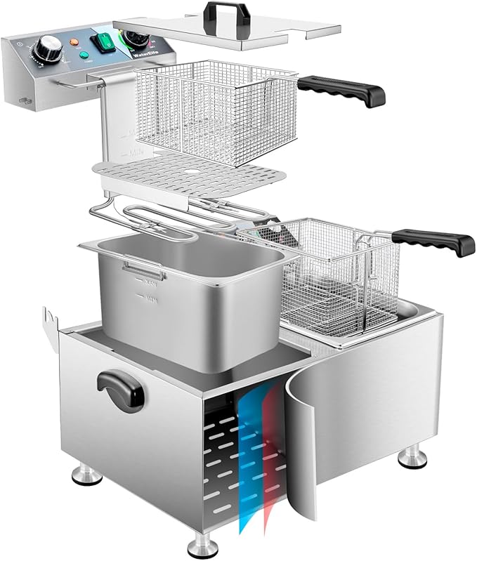Deep Fryer Commercial Deep Fryers With Basket13Lx2 13.7Qt x 2 Thicken With Precise Temperature Control Timer Double Deep Fryer With 2 Baskets1800Wattsx2 120V Countertop Fryer Restaurant