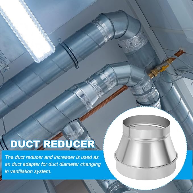 PATIKIL 8 Inch to 6 Inch Round Duct Reducer Increaser Connector, Galvanized Steel Air Duct Adapter Pipe Fitting for Bathroom Kitchen Inline Ventilation Systems, Silver Tone