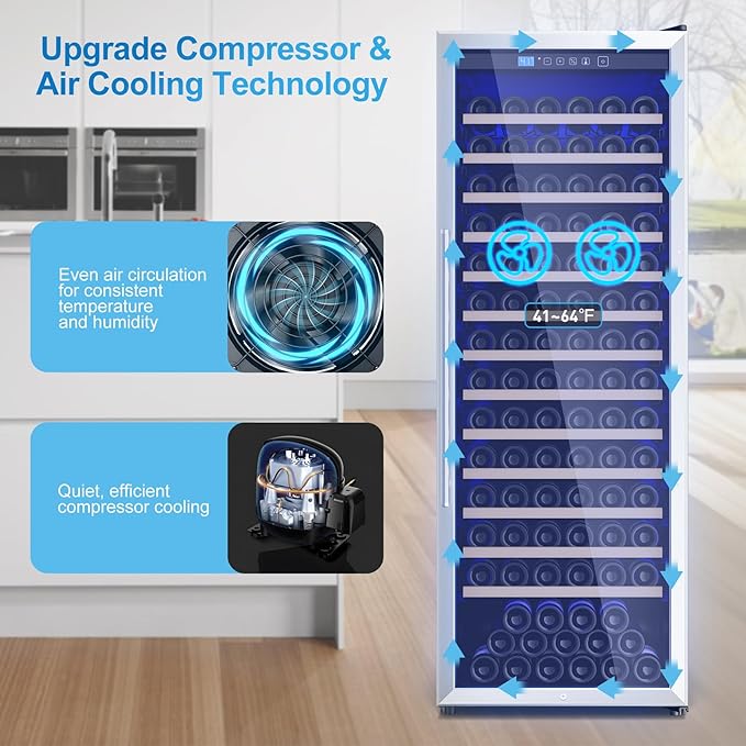 158 Bottle Wine Fridge, 24 Inch Wine Cooler Refrigerator Freestanding with Professional Temperature Control System, Suitable for Mixed Bottle Sizes, Low Noise Operation (14.4cu.ft)