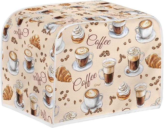 Coffee Croissant Print 2 Slice Toasters Cover with Handle Stain Resistant Bread Maker Covers Kitchen Small Appliance Dust-Cover Kitchen Accessories for Toaster