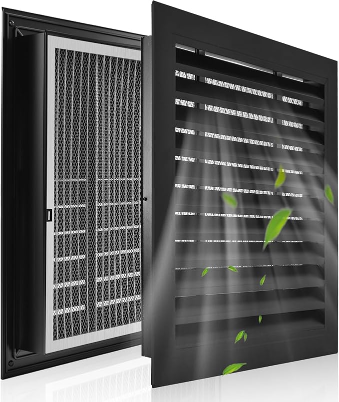 16"x16" Aluminum Alloy Gable Vent, Filter Screen for Removable, Elevate Aesthetics and Air Quality, Ideal for Attic and Shed Ventilation, Premium Black Square Vents in Sleek, Vent Opening: 14"x14"