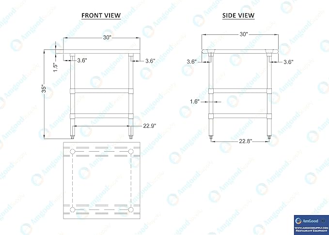 AmGood Stainless Steel Work Table with 2 Shelves | NSF | Metal Utility Table (30" Long x 30" Deep)