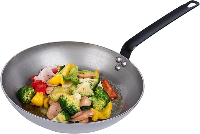Restaurantware Fry Pan 1 Pack of 11.8 Inches Carbon Steel Non-Stick Searing Pan With Ergonomic Handle Silver For Sauteing and Omelets