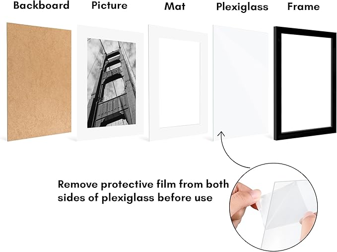 Americanflat 11x14 Picture Frame with Polished Plexiglass - Set of 5 - Use as 8x11 Frame with Mat or Display 11x14 Photo Without Mat - Galleria Collection - Picture Frames for Wall Display - Black
