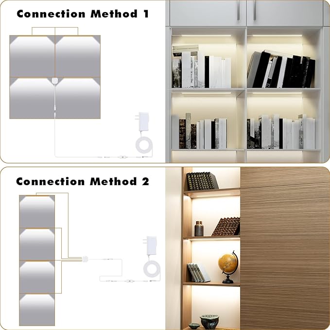 Natural White 4 Pack Dimmable Shelf Lighting with Memory Function, 12 inch 4000K Bookshelf Lighting, LED Lights for Display Case/Pantry/Closet/Safe