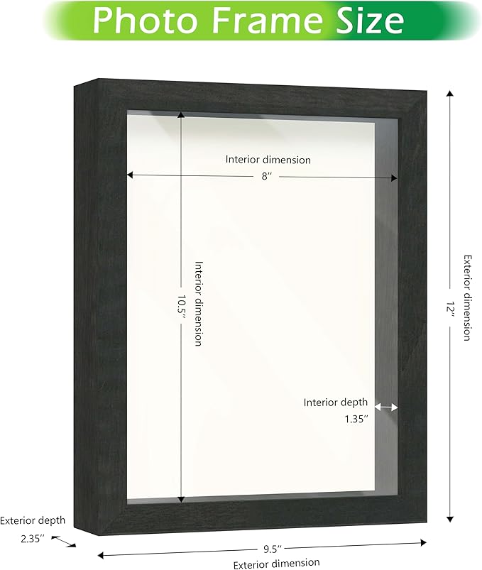 FrameWorks 8.5x11 Driftwood Wooden Shadow Box Frame – Soft Felt Back, Tempered Glass, and Included Elegant White Ball Push Pins