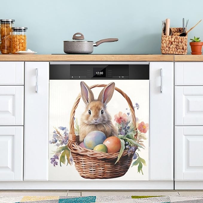 Dishwasher Magnet Cover, Easter Bunny Magnet Sticker Fridge Panel Decal for Home Kitchen Decor, 23x26 in