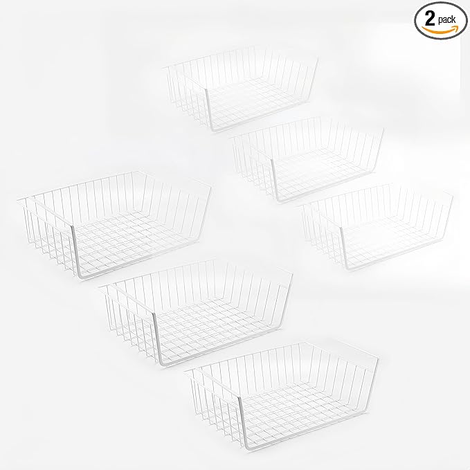 Under Shelf Basket, Hanging Storage Baskets Add-on Storage Racks, Slide-in Baskets Organizer for Kitchen Pantry， Desk Bookshelf, Cabinet and Drobe. (White, Large)