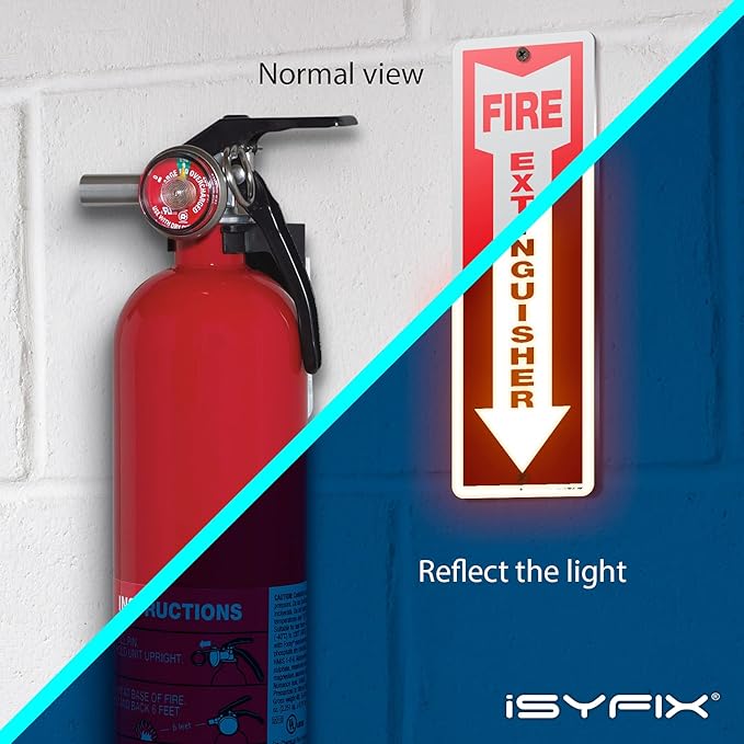iSYFIX Fire Extinguisher Sign – 2 Pack 4x12 Inch – 100% Rust Free .040 Aluminum Reflective Signs, Laminated for Ultimate UV, Weather, Scratch, Water and Fade Resistance, Indoor and Outdoor