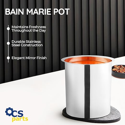OCS Parts 4.25 Quart Bain Marie Pot | 7.75" x 6" Stainless Steel Pot for Warm or Cold Food, Sauces, Soups, or Organizing Cooking Utensils
