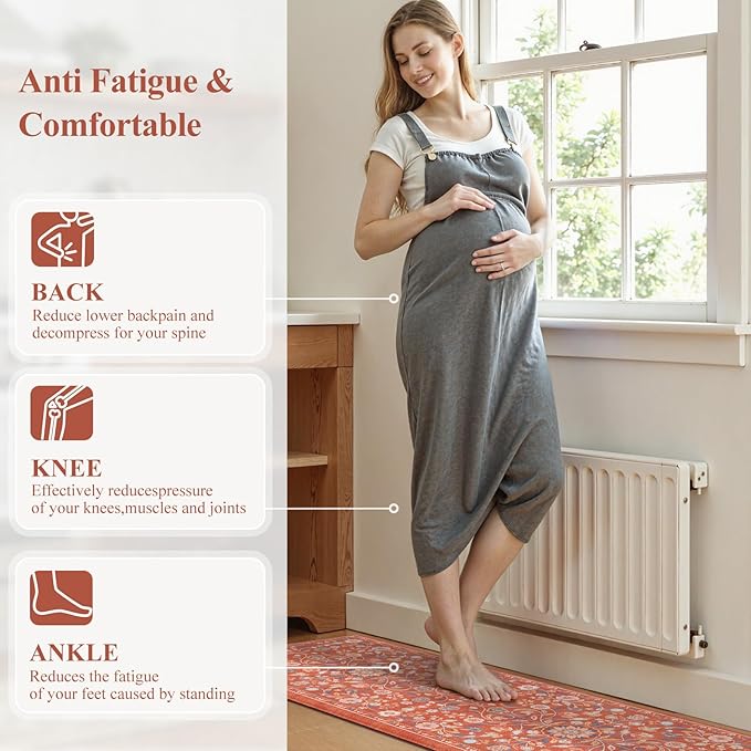 KIMODE Anti Fatigue Mat for Kitchen Floor Non Slip,Boho Vintage Floral Kitchen Rugs Sets of 2,Cushioned Memory Foam Waterproof Standing Carpet for Laundry Sink Home,Red
