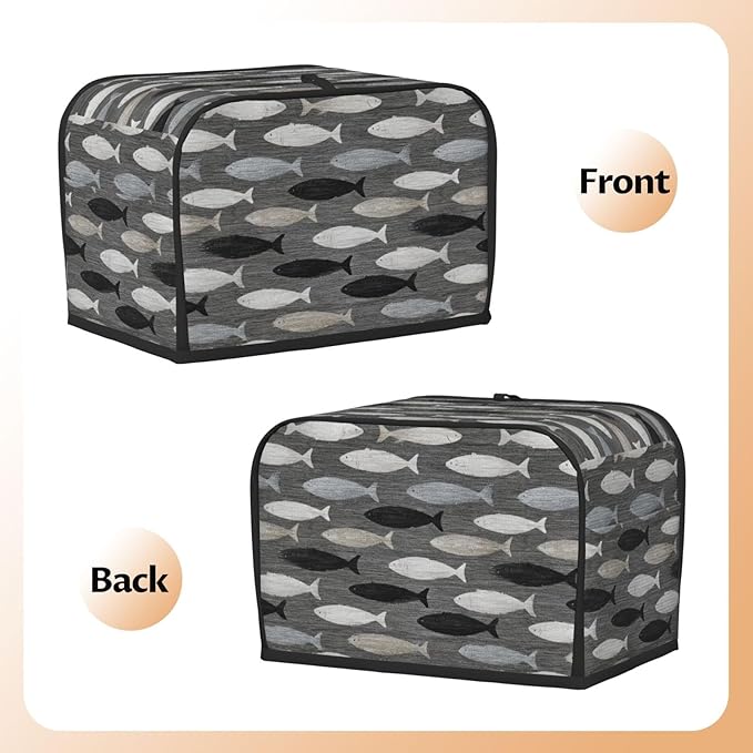 2 Slice Toaster Cover for Kitchen Gray Fish Pattern Waterproof and Dustproof Oxford Fabric Toaster Dust Cover with Side Pockets Decorative Universal Cover for Wide Slot Toasters and Small Appliances