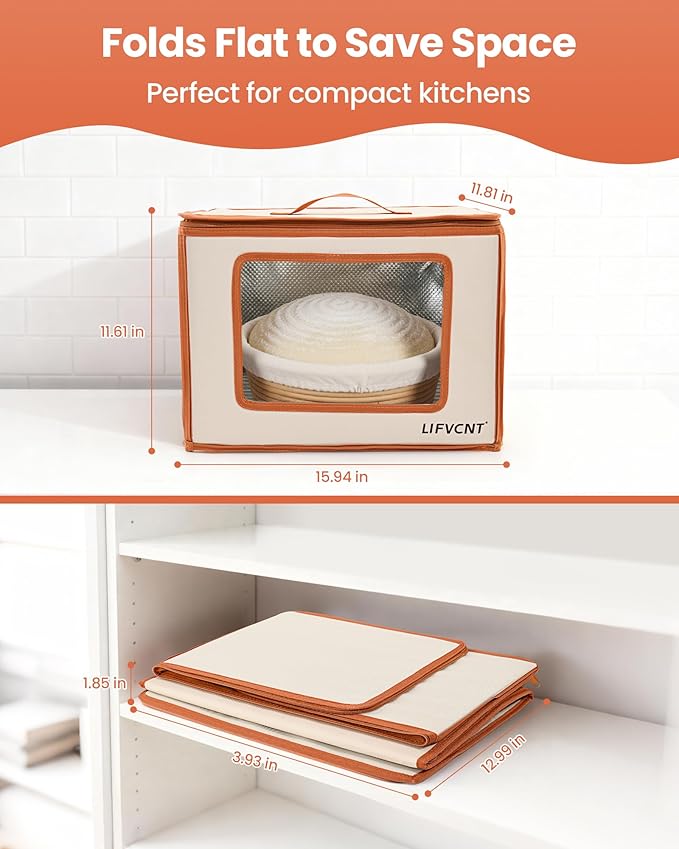 Folding Proofing Box with Metal Rack & Water Tray, Bread Proofer with 68–132°F Temp Control & 99H Timer | Dough Proofing Box for Sourdough, Pizza, Kombucha,Yogurt, Bread Baking