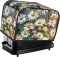 Toaster Cover 2 Slice with Pockets, Farmhouse White Daisy Nature Botanical Plant Wooden Board Kitchen Accessories Decor Bread Maker Oven Protector Covers Dust Proof Fingerprint Covers