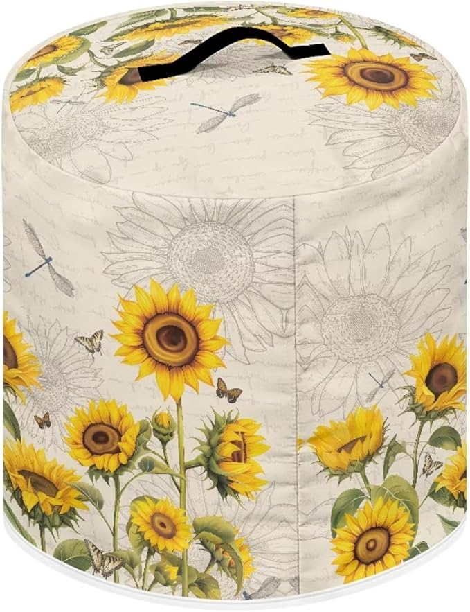 Xoenoiee Butterfly Dragonfly Sunflower Print Kitchen Appliance Dust Cover with Pockets, Electric Pressure Cooker & Air Fryer Cover for 8 Qt Pot